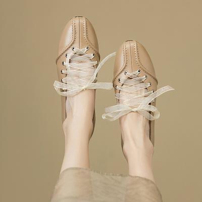 Модная женская новая кожаная коровья кожа круглый носок весна и осень низкий каблук плюс большой шнуровка удобная повседневная одинарная обувь