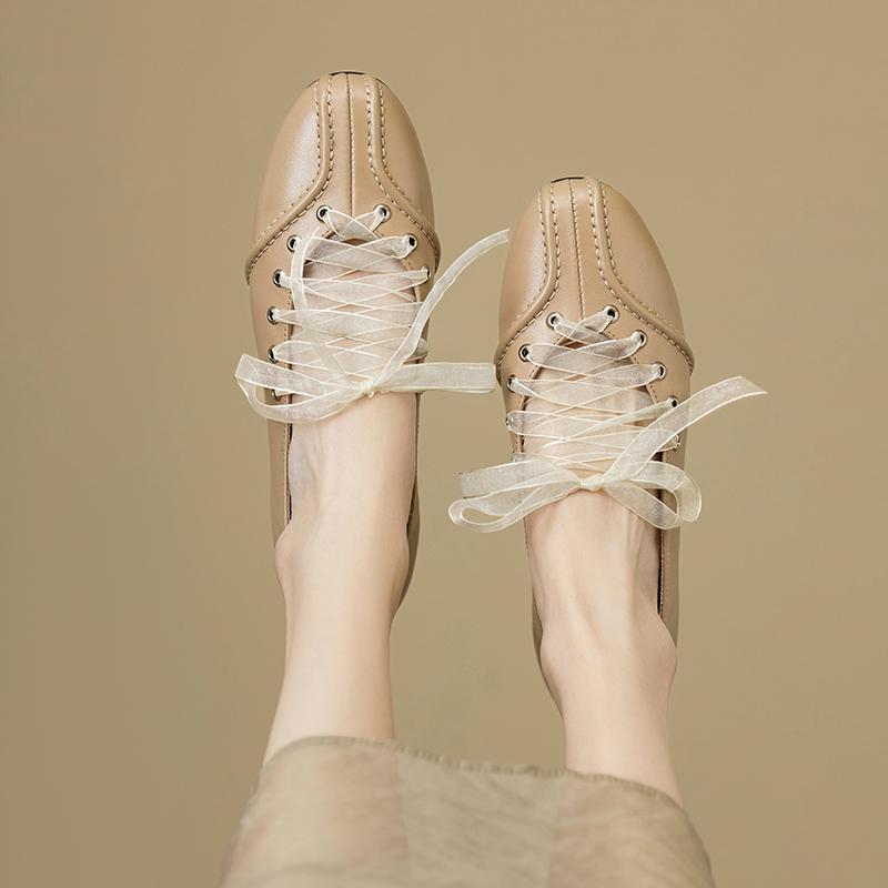 Модная женская новая кожаная коровья кожа круглый носок весна и осень низкий каблук плюс большой шнуровка удобная повседневная одинарная обувь