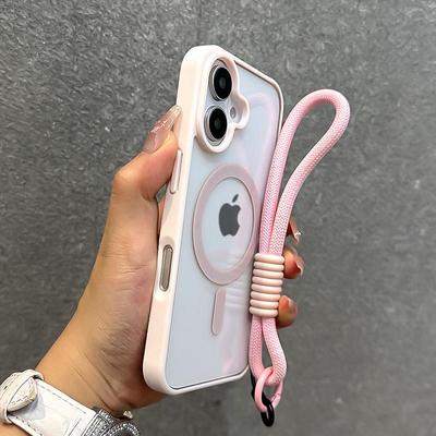 Роскошный прозрачный чехол для телефона Magsafe с ремешком на запястье для iPhone 14 11 12 13 15 16 17 Pro Max, противоударный, бронированный, задняя крышка
