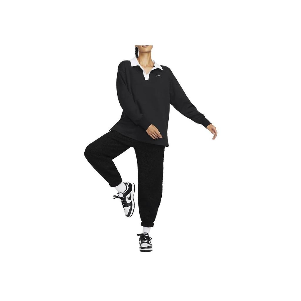 Nike Sportswear Essential Color Block Print Training Casual Loose Lightweight Turn-down Collar Long Sleeve Drop Shoulder T-Shirt Women Tops FB8721-010