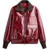 Harry Lambert Collaboration FW24 Contrast Color Ribbed Collar Glossy Leather Jacket Unisex Jacket 05479800-609