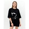 Oversized T-Shirt Black Abstract Animal Print and I HATE UQ S SINCE 1996 Text Casual Streetwear Fashion Women's Top