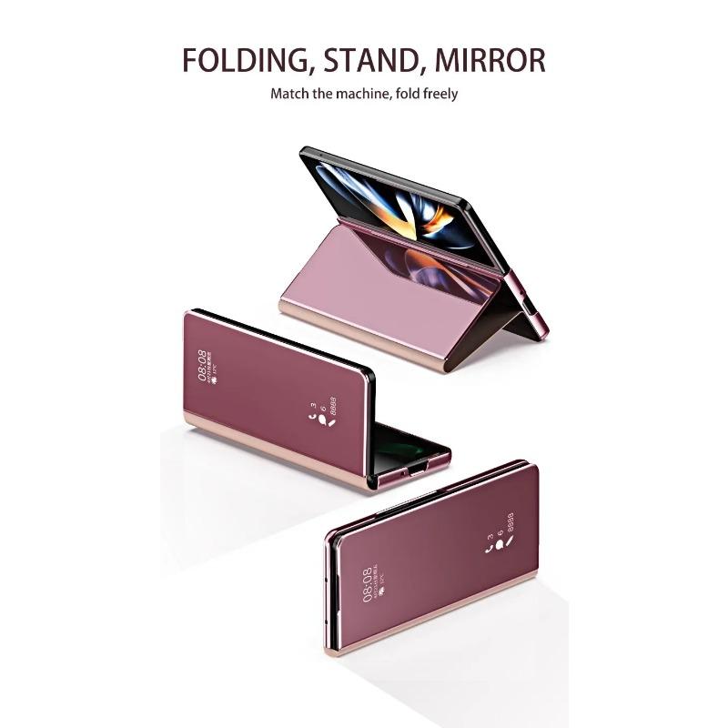 Чехол-книжка с зеркалом, защитный чехол Smart View Kickstand для Samsung Galaxy Z Fold 6, 5, 4, 3, 2 с держателем подставки, защитный металлический противоударный
