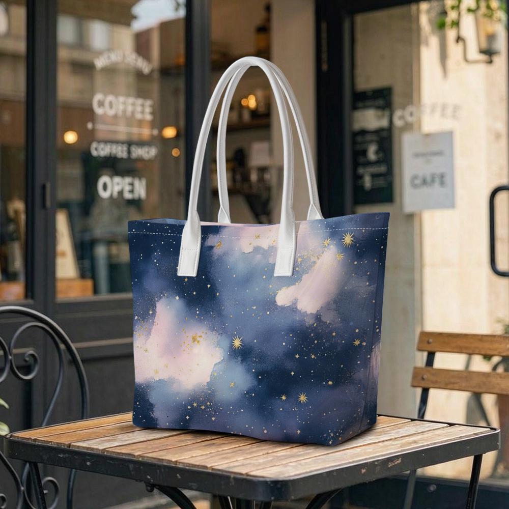 Stylish Starry Cloud Print Shoulder Bag for Women Fashion Casual Daily Use Tote Handbag with Comfortable Straps for Commute Shopping