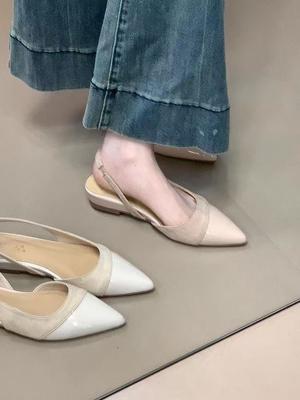 Французский темперамент сращивание замшевая сумка голова 2025 летние вечерние ветровые сандалии мода нежный задний ремешок неглубокий рот женская обувь