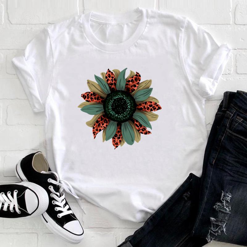 (Азиатский размер) Футболка женская с принтом женская одежда повседневная с коротким рукавом прекрасный цветочный стиль тренд 90-х годов модная футболка женская футболка с рисунком