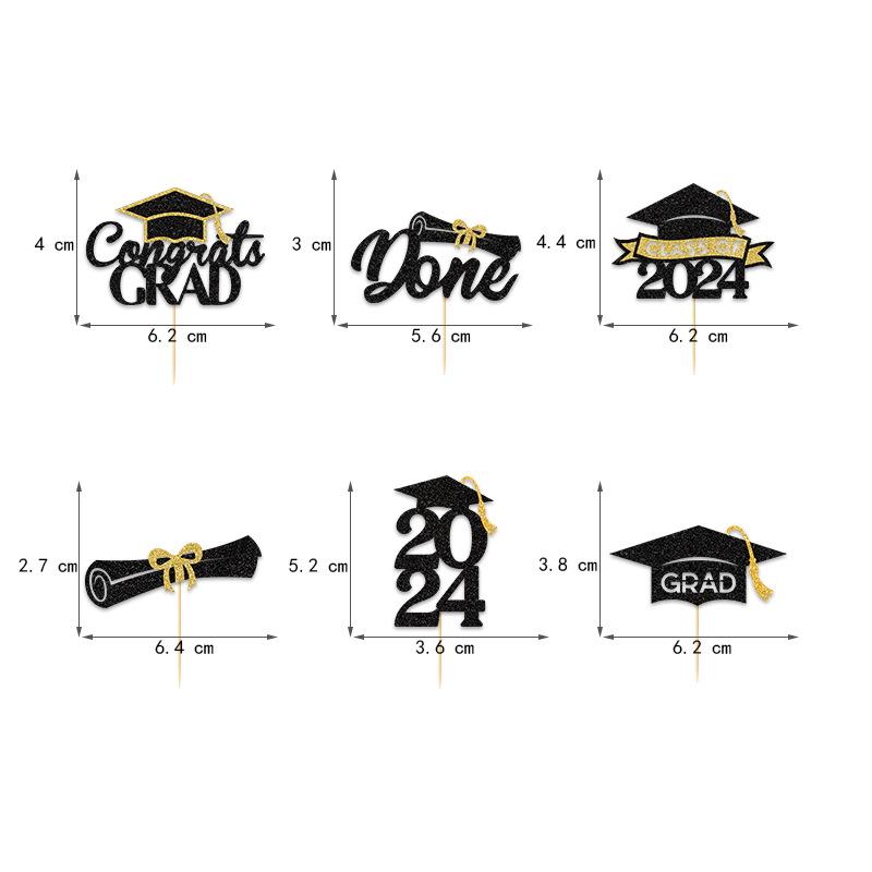 12 шт. украшения для торта на выпускной 2024 Поздравления с выпускным для студентов Принадлежности для украшения торта на выпускной