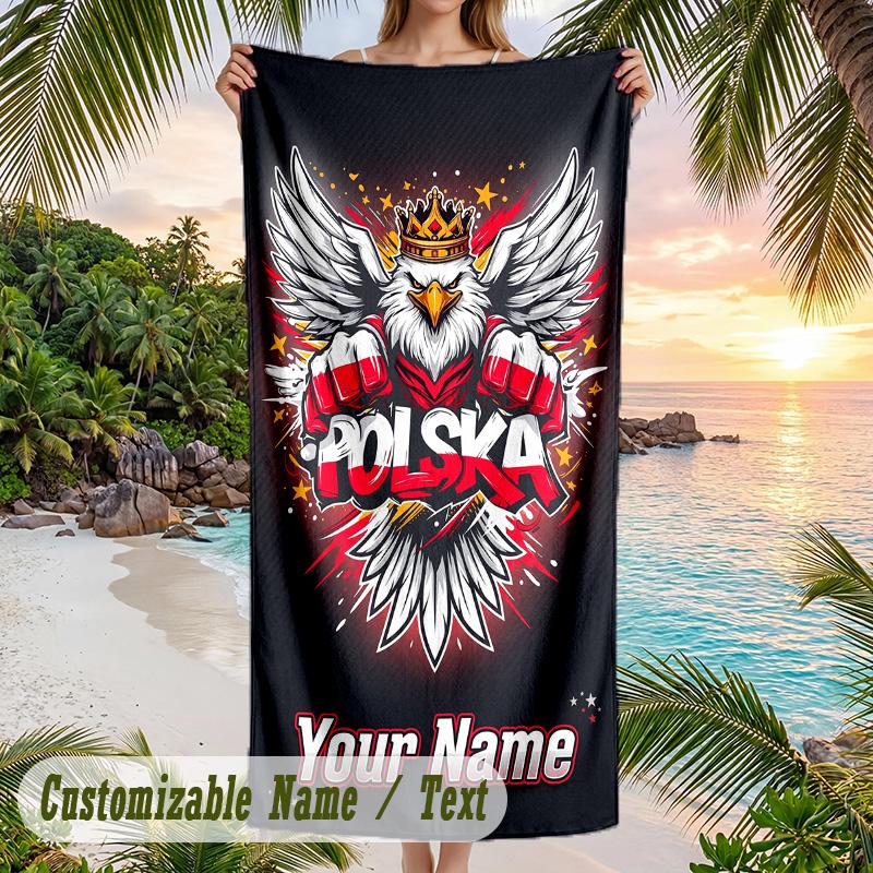 Beach Towel Poland Print Custom Name Text Soft Towel for Swimming Pool