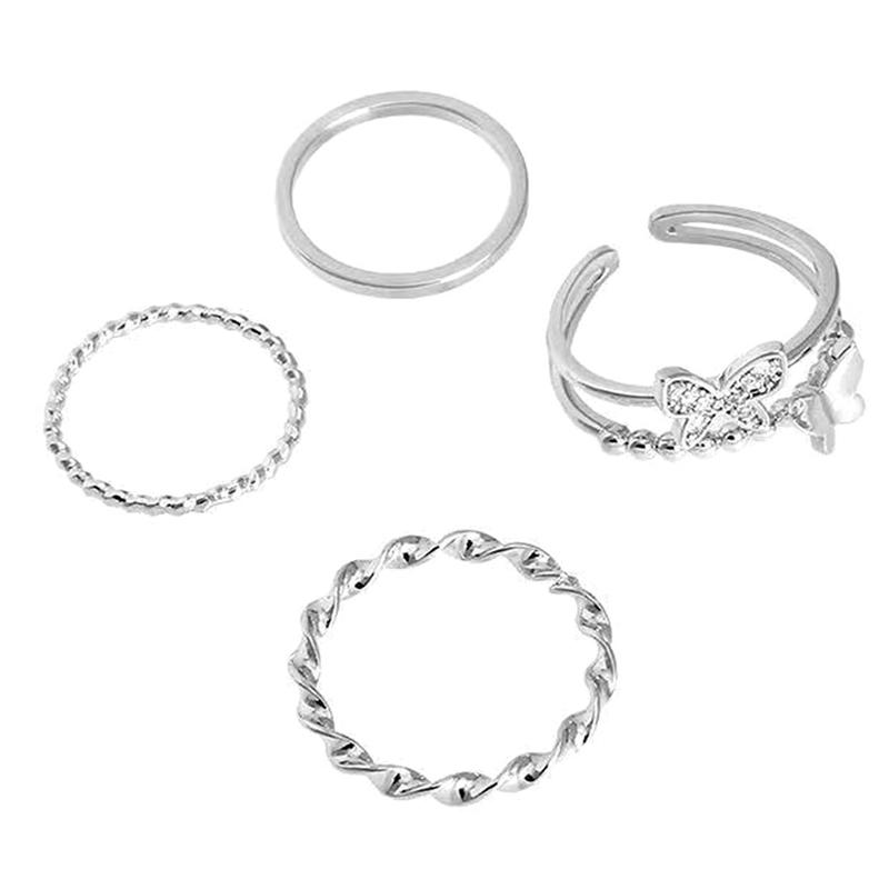 Fashion Butterfly Metal Punk Rings Set For Women Teen Jewelry Gifts