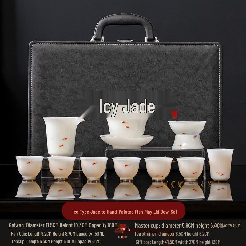 Высококачественный набор для чайной церемонии Кунг-фу Puyu Light Luxury из белого фарфора Дехуа с чайником из нефритового фарфора цвета бараньего жира
