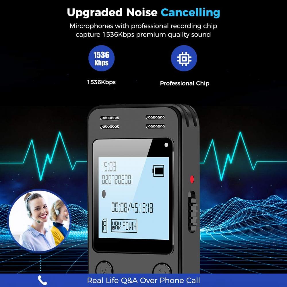 Цифровой диктофон 32-128 ГБ для лекций и собраний - 9296 часов, активируемое голосом записывающее устройство, аудиорекордер с воспроизведением, пароль