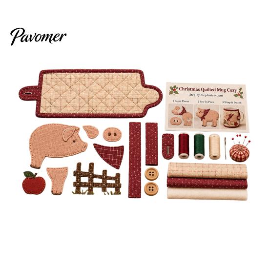 DIY Crafting Kit for Kids Adults Farmhouse Friends Mug Cozy Sewing Kit, Animal Cup Sleeve Craft, Handmade Coffee Wrap Project with Festive Patterns,