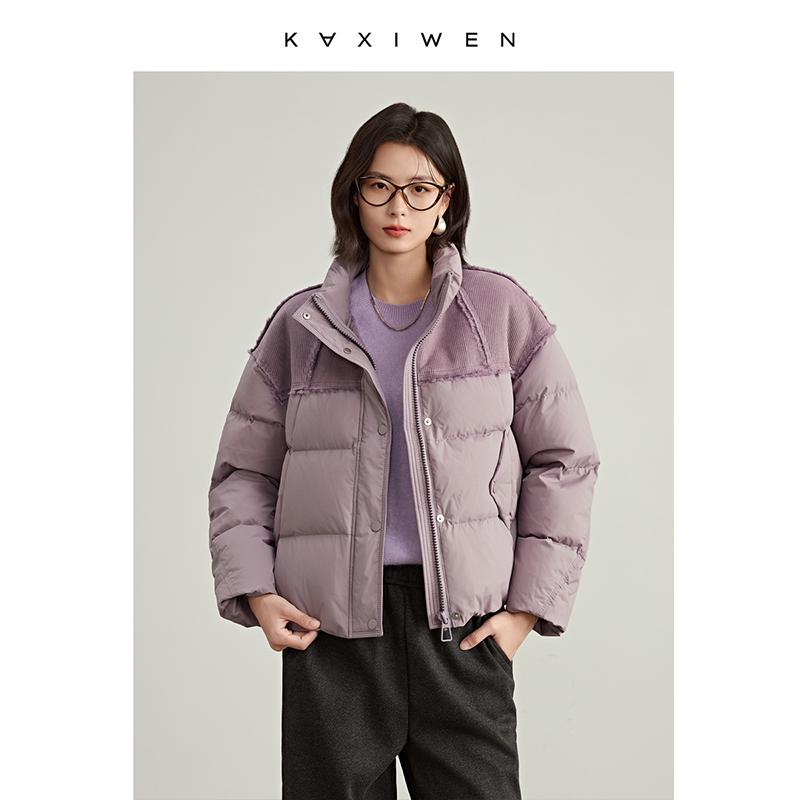 Suede splicing stand up collar down jacket