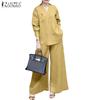 ZANZEA Women Long Sleeve Blouse and Pants Casual Two Piece Suit Sets