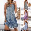 O-Neck Sleeveless Front Hollow Summer Dress A-Line Loose Hem Bohemia Retro Printing Women Mini Dress