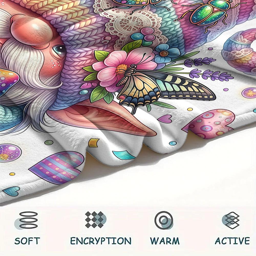 1PC Fantasy Gnome Garden Print Flannel Blanket Lightweight and portable for Home Decor Warmth and Comfort Halloween Gifts Birthday Gifts