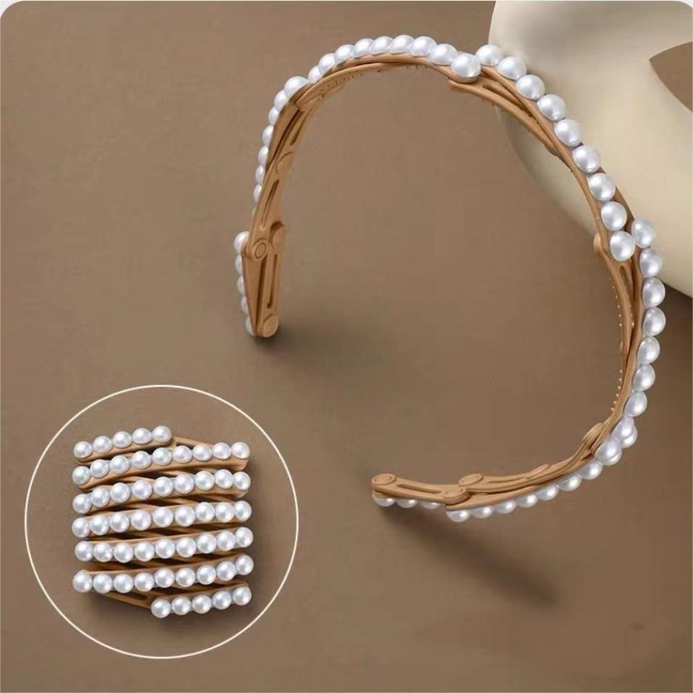 Forsted Retractable Hair Hoop Waterproof Portable Hair Band Foldable Pearl Headband Girls