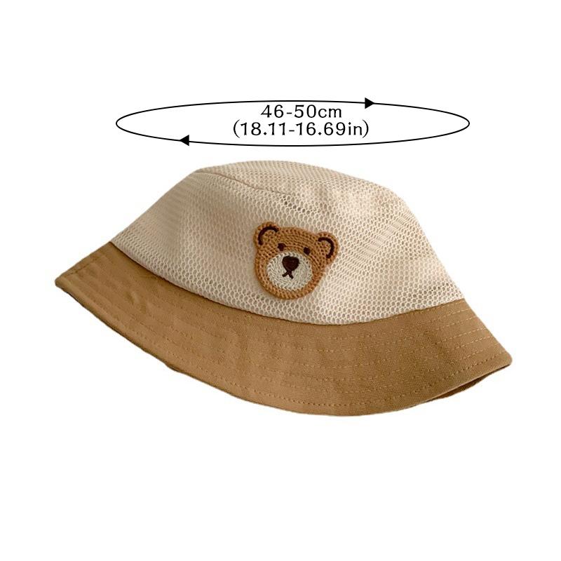 Cute Cartoon Bear Baby Bucket Hat Summer Mesh Breathable Fisherman Cap for Kids Boys Girls Wide-brim Adjustable Sun Hats