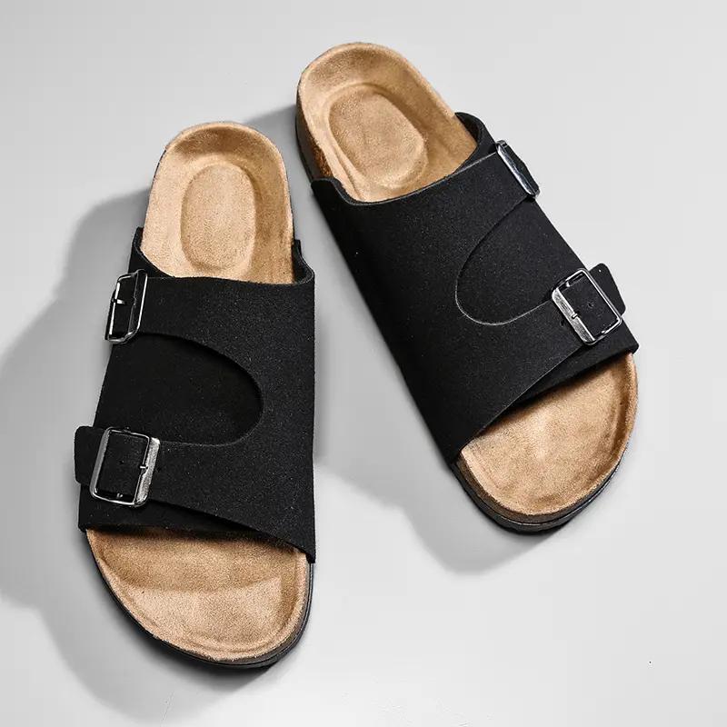 Модные женские и мужские сандалии на плоской подошве большого размера 45, повседневные, с пробковой стелькой, из искусственной кожи, мягкие, удобные, летние, унисекс, сандалии, дизайнерская мужская обувь