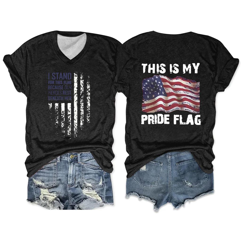 Women'S T-Shirt Casual Loose Printed V-Neck Pullover Short Sleeved Top