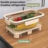 Lettuce Storage Container Leak-Proof Clear Crisper Box Produce Saver 2-Tier Ice Cooler Basket Portable Fruit Container with Drainage Tray