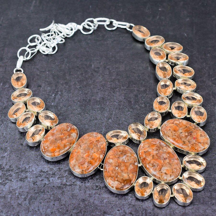 Ожерелье из серебра 925 пробы с клубничным кварцем и морганитом 18 дюймов L5i59