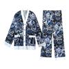 Ice Silk Pajamas Women's Printed Long Sleeve Pants Suit Large Home Clothes Two-piece Set V-Neck Sexy Pajamas