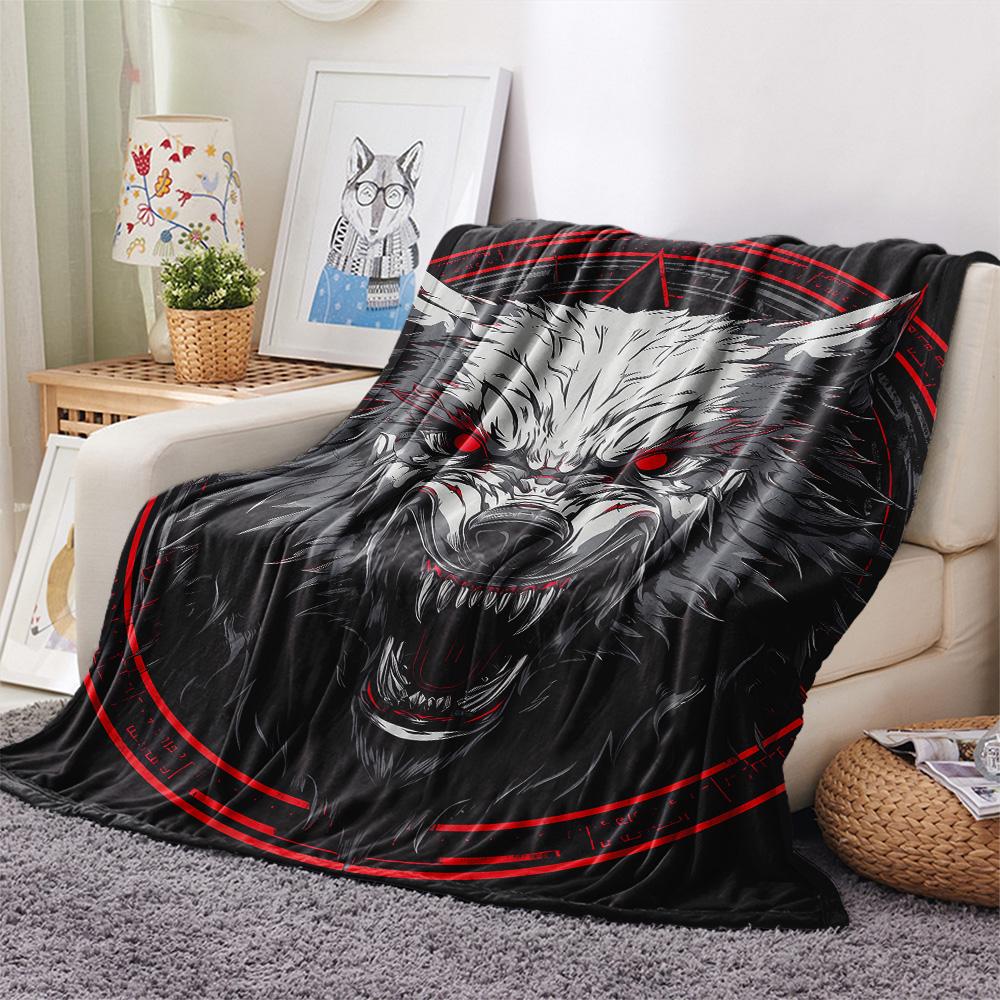 Red-Eyed Wolf  Print Flannel Blanket, High quality Comfortable for All Seasons, Home Decor, Warmth and Comfort