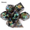7 Pcs Dark Green Resin Golden Number Sharp Edge Dice Polyhedral Dice Suitable for Role-Playing RPG Board Game