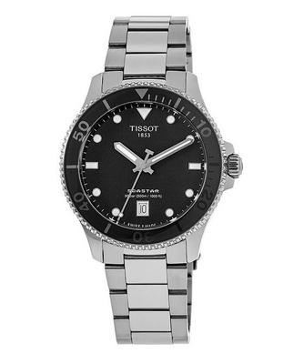 Часы унисекс T-Sport Seastar 1000 из нержавеющей стали с черным циферблатом и кварцевыми дайверскими T120.210.11.051.00 300M