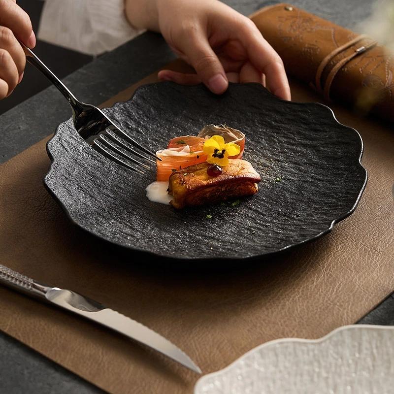 Мелкая тарелка с узором под камень, тарелка для овощей, бытовая керамическая обеденная тарелка, тарелка для салата с ощущением премиальности, креативная посуда