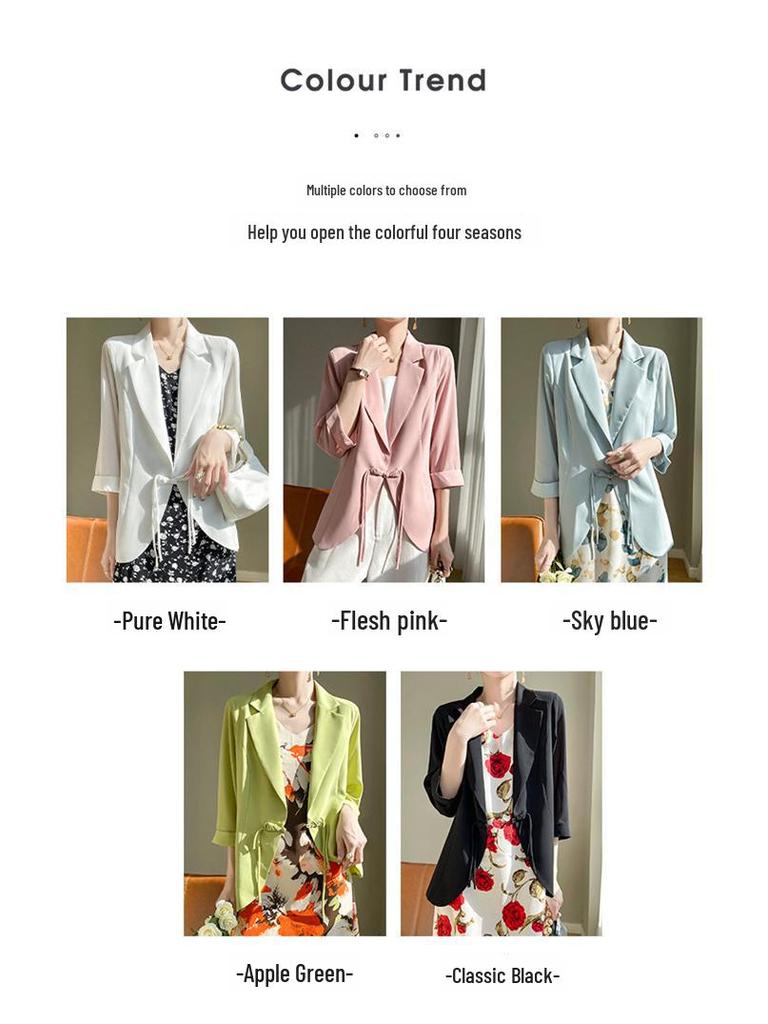 Женский белый шифоновый пиджак - лето 2024, элегантный дизайн, застежка на пуговицы, рукава три четверти