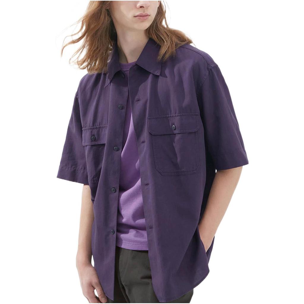 Uniqlo Рубашка U Series SS23 Однотонная с карманом Свободная Короткий рукав Унисекс Глубокий фиолетовый 455978-79