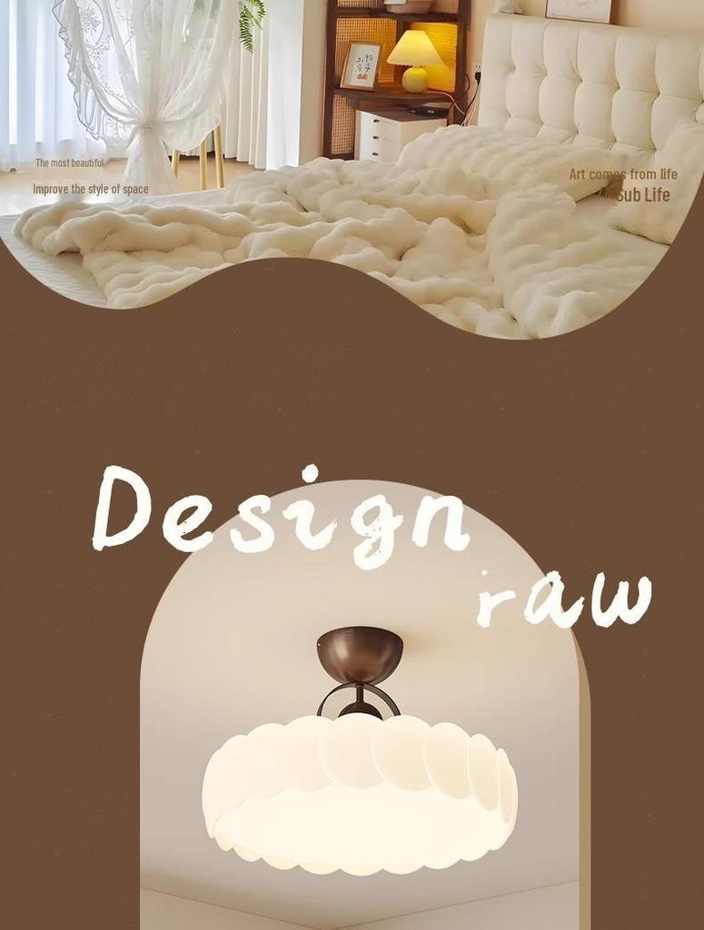 Винтажный кремовый французский потолочный светильник 2025 года – полная защита глаз для спальни и кабинета