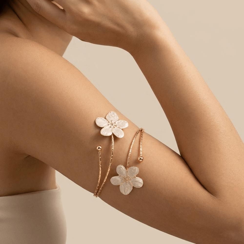 Zinc Zinc Alloy Open Arm Bangle Colorful Armband Fashion Flower Bracelet Gift