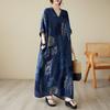 Plus Size Vintage Summer Dresses V-Neck Cotton Linen Loose Vacation Beach Dress Oversize Holiday Long Dress