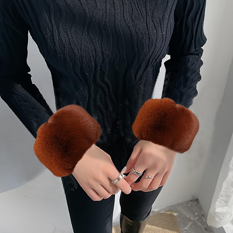 Женское зимнее теплое модное пальто платье рукава аксессуары искусственный кролик рекс плюшевые манжеты съемные