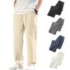 Men Long Pants Adjustable Drawstring Elastic Waist Casual Trousers with Pockets Solid Color Versatile Casual Wear