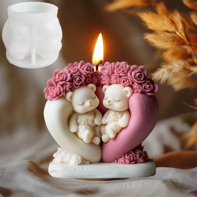 Милый Медведь Любви Свеча Силиконовая Форма Цветок Розы Животное Медведь Эпоксидная Смола Форма Любовь Цветок Медведь Гипсовые Формы Подарок на День Святого Валентина