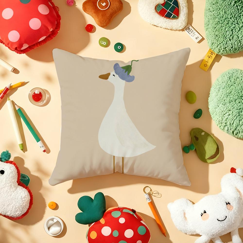 Cartoon Goose Floral Cushion Cover Soft Short Plush DoubleSided Printing Home Decor Machine Washable Pillow Case Gift