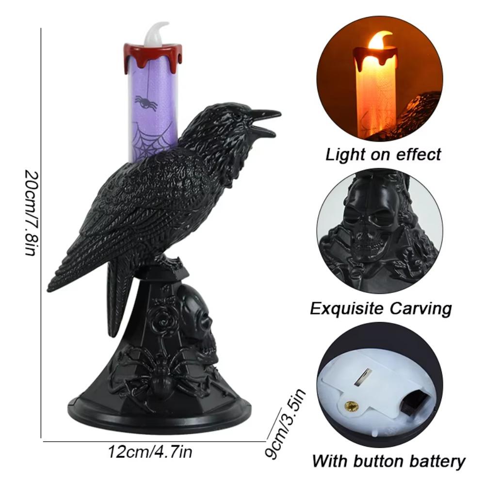 Gothic Raven LED Candles Realistic Table Lamp Black Crow Statue Glowing Candlestick  Halloween