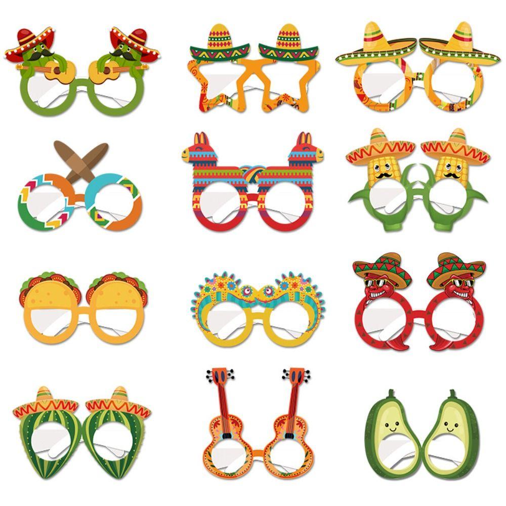 24pcs Cartoon Party Paper Glasses Funny Dress Up Costume Mask Mexican Themed Glasses  Beach Pool