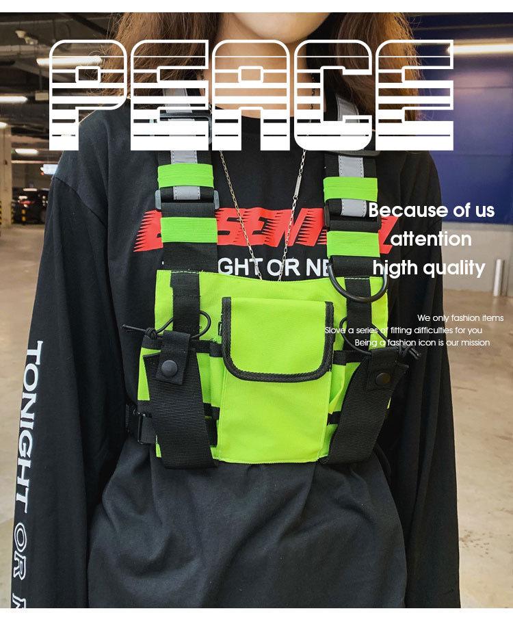 Унисекс хип-хоп уличный стиль многокарманный светоотражающий тактический жилет и поясная сумка на груди
