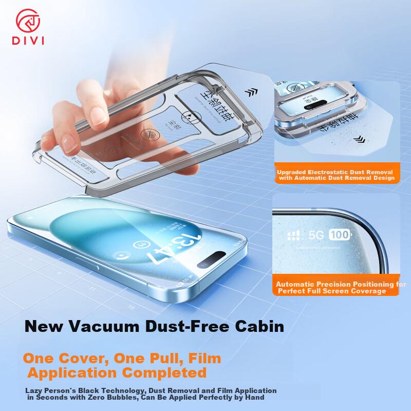 DIVI Corning 2-Pack Tempered Glass Screen Protector for IPhone 15, Full Coverage Anti-Drop Anti-Dust No White Edge HD Film Dust-Free Installation Film