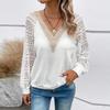 Elegant Fashion Hollow Out Blouse Autumn Long Sleeve Shirt V-Neck Lace Spliced Shirt Blouse Casual White Blouse Loose Tops 28410
