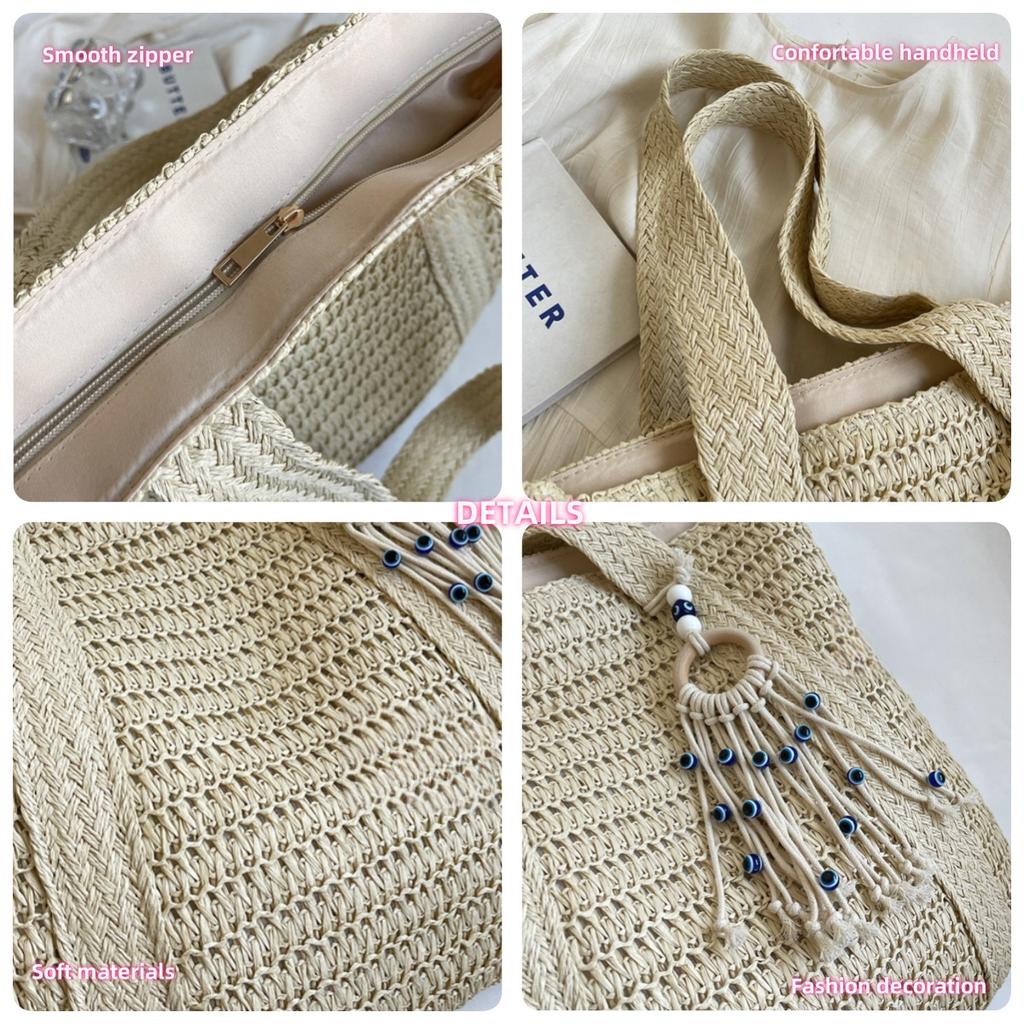 2025 New Straw Plaited Woven Women's Roomy Bag Casual Versatile Single Shoulder Bag High Capacity Seaside Beach Bag Vacation Commuter Large Tote Bag
