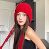 Red Tassel Woolen Hat Autumn and Winter Women's Ear Protection Pullover Hat New Fashion Fashion Warm Thickened Knitted Toe Cap