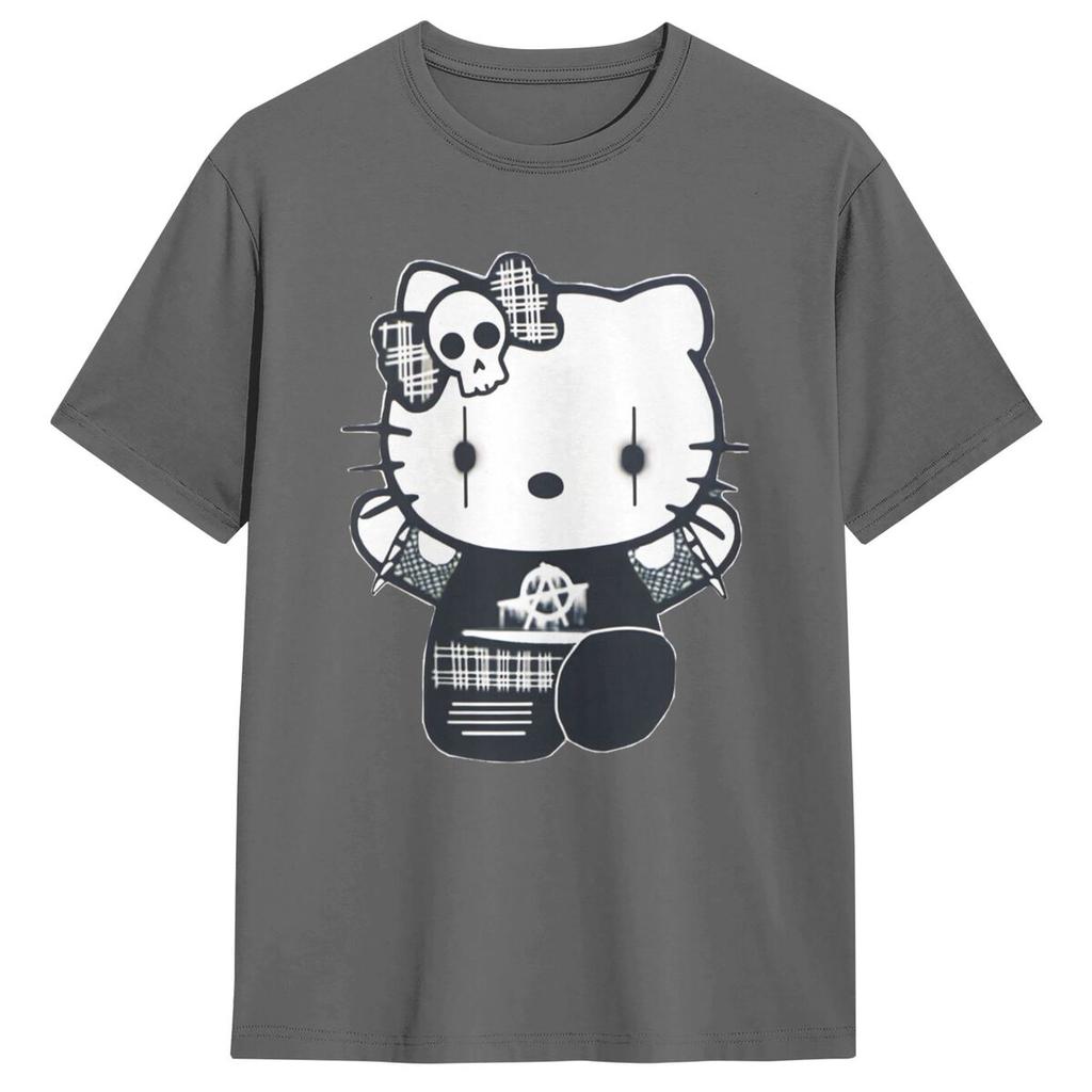 Goth Gothic Hellokitty Black Satanic T Shirt Leisure Short-Sleeved Tops Summer 100 Cotton O Neck 4XL 5XL 6XL Clothes