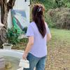 Large size women's front shoulder short-sleeved T-shirt spring new fat sister loose inner crew neck top 120141