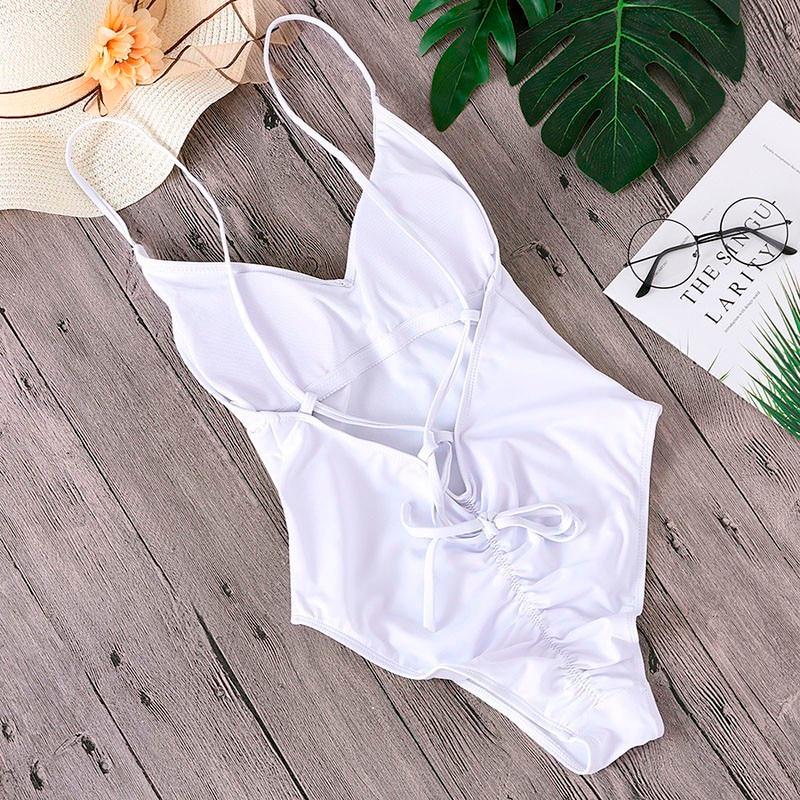 Women Solid Bikinis Sexy Bandage One Piece Backless Swimsuit Female Bathing Suits Bodysuit Beach Wear New Swim Suit Mono